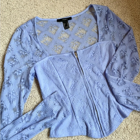 forever 21 purple lavender lace zip up corset long sleeve top - Picture 6 of 12